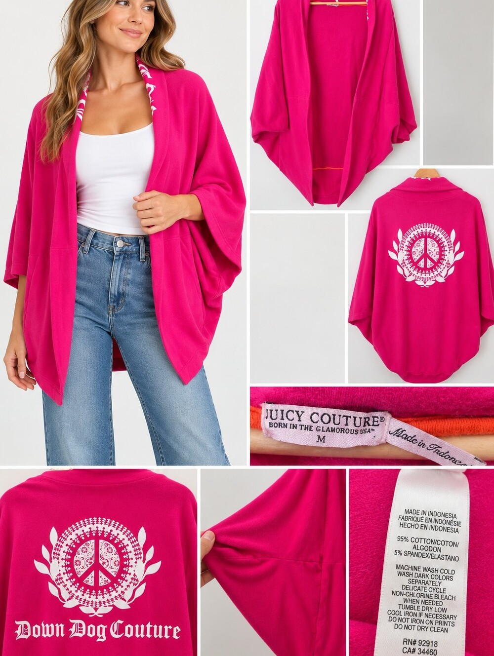 Juicy Couture Down Dog Couture Pink Cocoon Cardigan Wrap Size M 2010
